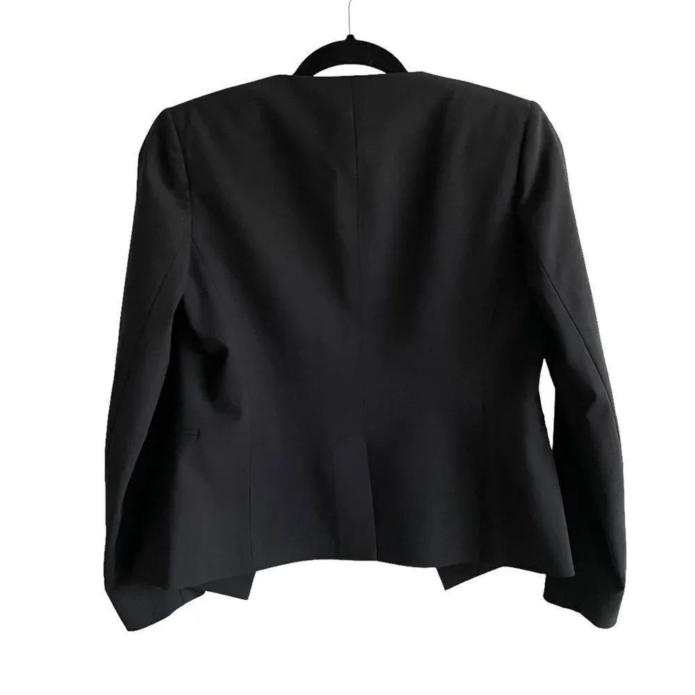 THEORY Black Open Front Cropped Long Sleeve Blazer Jacket 0